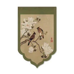 Traditional Chinese style door curtain hanging tapestry with elegant magnolia bird art.