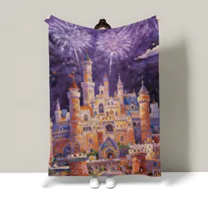 Oil painting style fairytale castle flannel blanket cozy sofa cover art throw blanket for bed