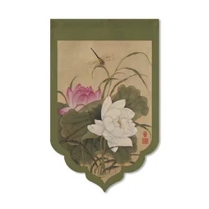 Chinese style lotus and dragonfly door curtain, traditional partition hanging tapestry for room decor