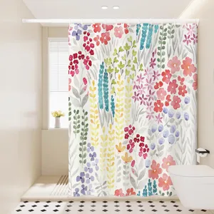 Nordic watercolor floral shower curtain waterproof fabric bathroom partition hanging curtain