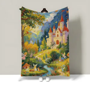 Fantasy oil painting landscape flannel blanket aesthetic art throw blanket for sofa and bed.