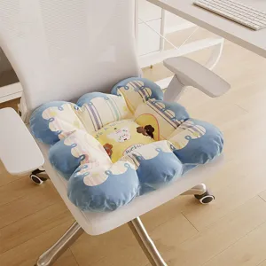 Detailed view of the cute cartoon puppy plush chair cushion with soft flower shape and thick padding.