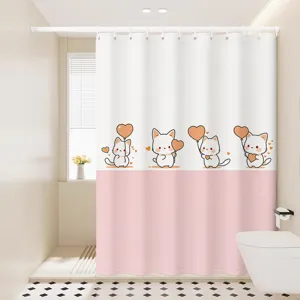 Waterproof fabric bathroom shower curtain, cute cartoon cats pattern, thick partition curtain.
