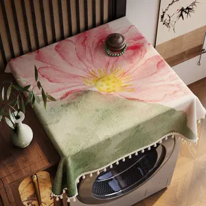 Copertura per lavatrice stile cinese antipolvere design loto con nappe eleganti.