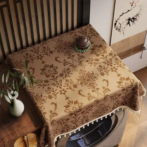 Copertura per lavatrice stile cinese antipolvere tessuto damascato vintage con nappe.
