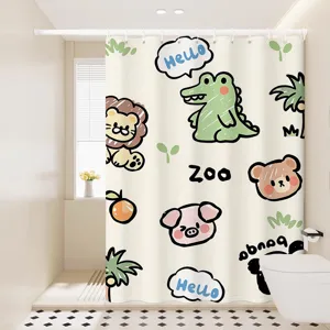 Cute cartoon animal shower curtain waterproof fabric bathroom partition hanging curtain