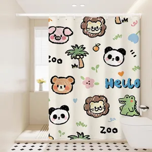 Cute cartoon animal shower curtain waterproof bathroom fabric curtain with nice doodle design