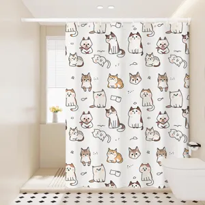 Cute cartoon cat shower curtain waterproof fabric bathroom curtain for home decor and partition use