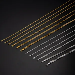 Stainless steel rope chain necklaces in multiple sizes, gold and silver color variations