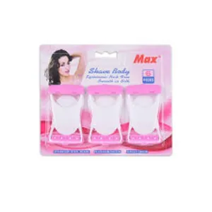 Juego de tres maquinillas de afeitar desechables rosas y blancas con hojas de acero.