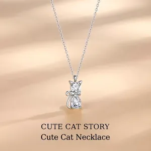 S999 Pure Silver Cute Cat Pendant Necklace For Women Ins Design Exquisite Animal Zirconia Fashion Jewelry Gift