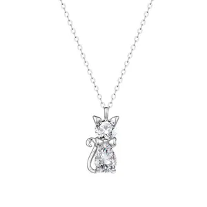 Cute sterling silver cat pendant necklace with sparkly cubic zirconia stones.