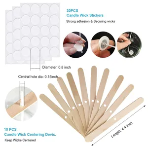 Detalle de 30 pegatinas para mechas y 10 centradores de madera con dimensiones precisas
