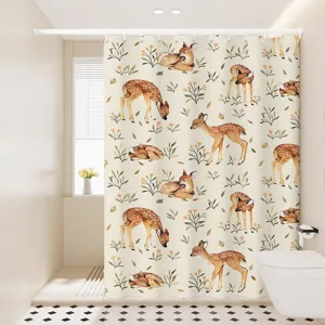 Waterproof cute fawn shower curtain fabric bathroom curtain cute animal bath partition curtain home