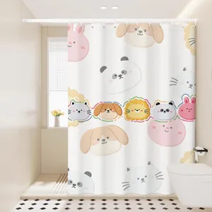 Waterproof cartoon shower curtain for bathroom, cute animal print shower curtain fabric.
