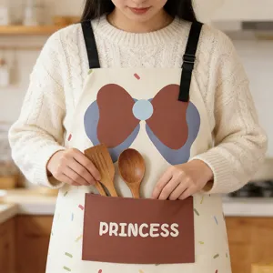 Cute kitchen apron with bow and pocket waterproof cotton linen cooking baking apron for women