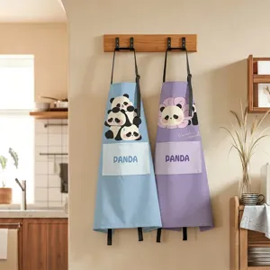 Cute Panda Cartoon Apron Water-Resistant Cooking Kitchen Bib Apron with Pocket Adjustable Strap for Women Kids