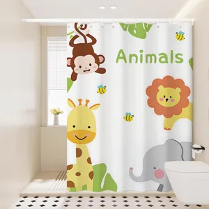 Cute cartoon jungle animal shower curtain for kids bathroom waterproof fabric decor