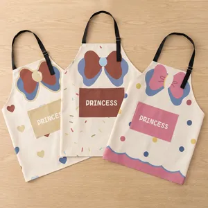 Cute princess style kitchen apron with pockets, cartoon bow cooking bib for home baking.
