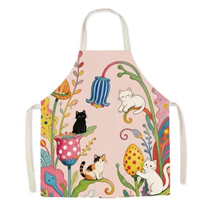 Joli tablier de cuisine chat coloré avec un motif floral fantaisiste pour cuisiner et pâtisser.