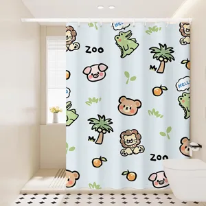 Cute cartoon animal waterproof shower curtain for bathroom, cute zoo pattern fabric curtain
