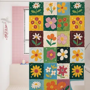 Cortina de ducha impermeable con diseño floral de pintura al óleo para el baño moderno.