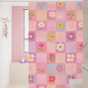 Cortina de ducha con patrón floral colorido impermeable para separación de baño