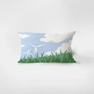 Housse decoussin rectangulaire en velours avec motif imprimé paysage naturel éolienne.