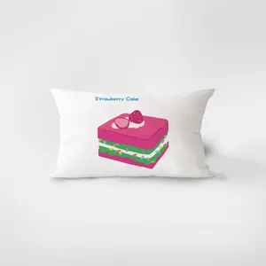 Housse de coussin rectangulaire style crème avec joli motif de gâteau aux fraises salon.