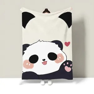 Coperta in Flanella Stampata con Panda Gatto Cane Cartone Animato Coperta Morbida e Calda per Ufficio Divano Biancheria da Letto per Bambini Tessile Casa