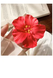 Pince à cheveux fleur d'hibiscus rouge, douce vacances d'été plage épingle bec de canard accessoire.