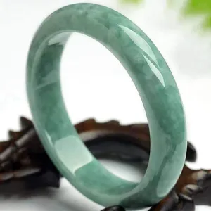 New Chinese Style Vintage Green Glass Bangle Bracelet Elegant Translucent Floating Flower Open Bangle Jewelry For Women