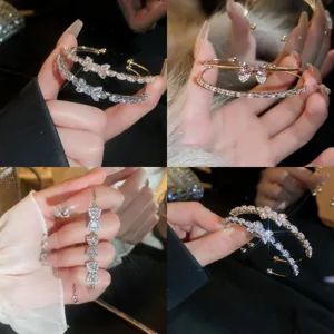 Korean Style Bow Zirconia Copper Bracelet Luxury Fashion Open Bangle Elegant Jewelry Gift For Women