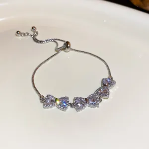 Sparkly bowknot zircon adjustable silver bracelet for women fashion jewelry accessory