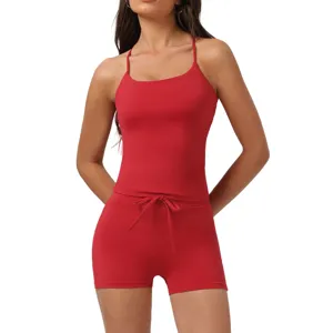 Femmes Slim Fit Tricot Côtelé Crop Top Et Shorts Pantalons Ensemble De Sport Décontracté Fitness Yoga Athlétique Tenue Deux Pièces