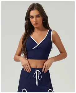 Femme sport haut croisé col V soutien-gorge yoga fitness gym course entraînement vêtements