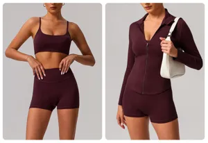 Women seamless activewear set yoga outfit sports bra shorts and jacket fitness workout gym wear