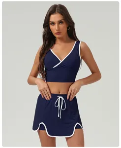 Women athletic crop top and skirt set activewear sportswear fitness workout tennis outfit