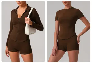 Solid color nude-feel yoga set, high stretch breathable fitness activewear for women