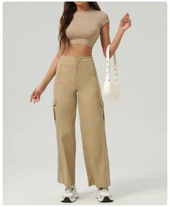 Women's casual loose cargo pants featuring multi-pockets and straight-leg fit for daily style.