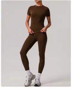 Women solid color tight yoga set high elastic breathable fitness sportswear running workout outfit