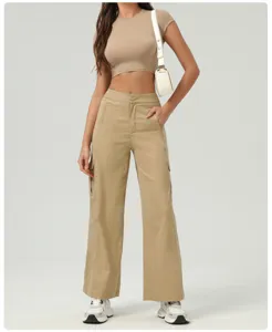 Womens loose casual cargo pants straight leg solid color daily wear streetwear trousers