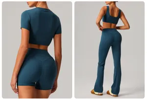 Detailed back view of women's activewear yoga set with high-waisted leggings and top.