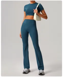 Women yoga set crop top high waist flare pants athletic sports activewear outfit