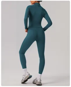 Women's long sleeve yoga set high waist athletic leggings activewear premium detail view