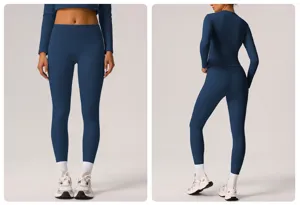 Women fleece-lined athletic yoga set long sleeve high waist fitness suit detail view