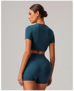 Women quick-drying tight yoga crop top and shorts set activewear fitness running sportswear