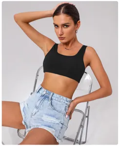 Noir fitness yoga crop top soutien-gorge de sport pour femme vêtements de sport vue de détail.