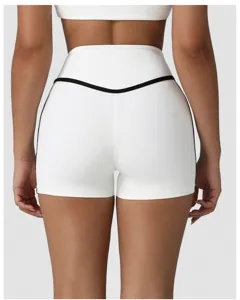 High waist contrast yoga shorts with butt lifting design, breathable and stretchy activewear.
