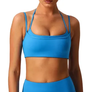 Dames Halter Sport-bh Kruisband Gepolsterd Fitness Yoga Gym Crop Top Vochtafvoerend Sneldrogend Sportkleding